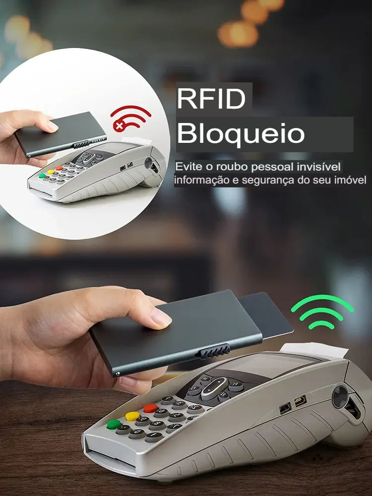 Porta-Cartões de Metal Slim com Bloqueio RFID